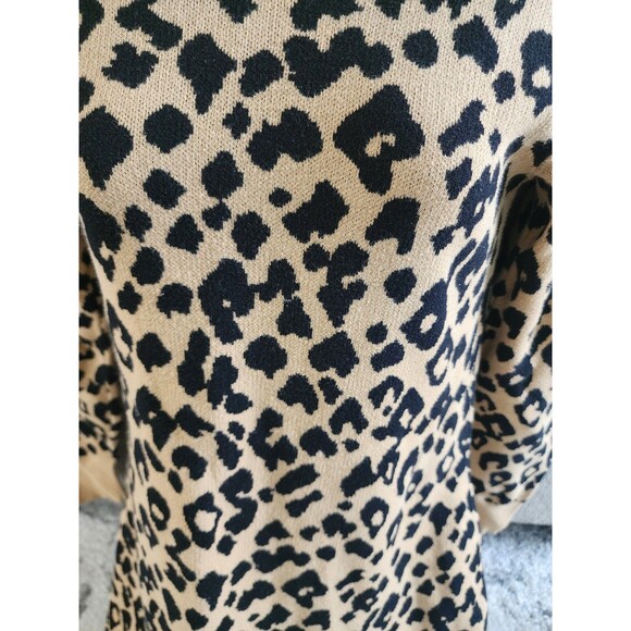 LOFT Leopard Print Crew Neck Sweater Animal Tan Brown PETITE SMALL - Picture 2 of 7